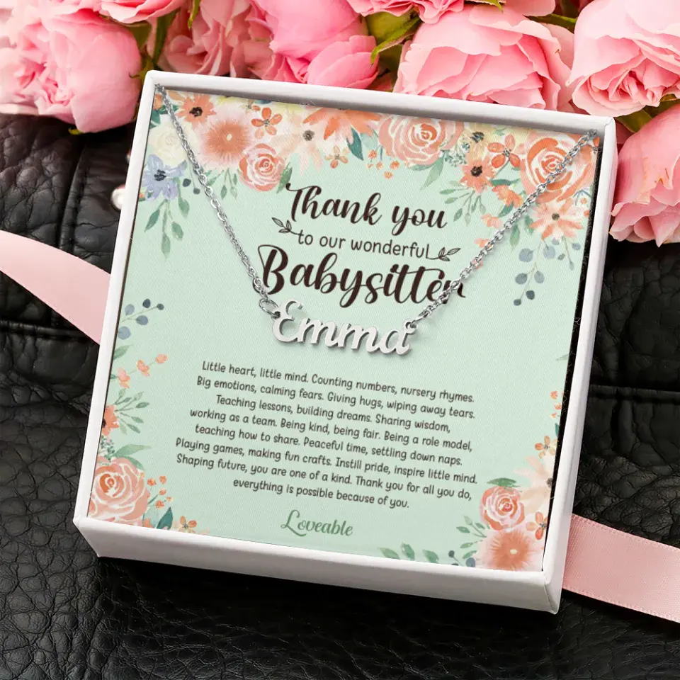 Thank You Gift for Babysitter - Floral Background - Personalized Necklace
