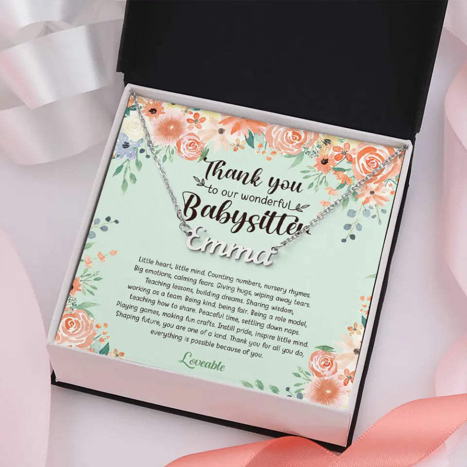 Thank You Gift for Babysitter - Floral Background - Personalized Necklace