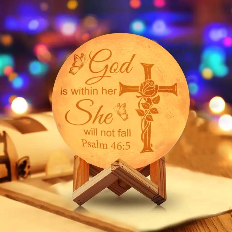 God Is Within Them They Will Not Fall Psalm 46:5 - 3D Moon Lamp - Gift For Confirmation&#39;s Day