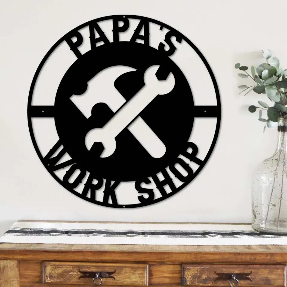 Papa's Workshop - for Engineer Dad - Personalized Cut Metal Sign - Retirement Gift for Dad
