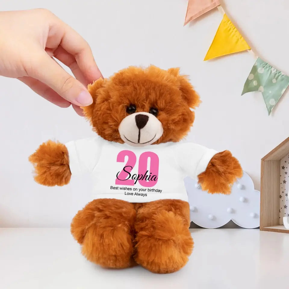 Best Wishes On Your Birthday - Personalized Teddy Bear With White Tshirt
