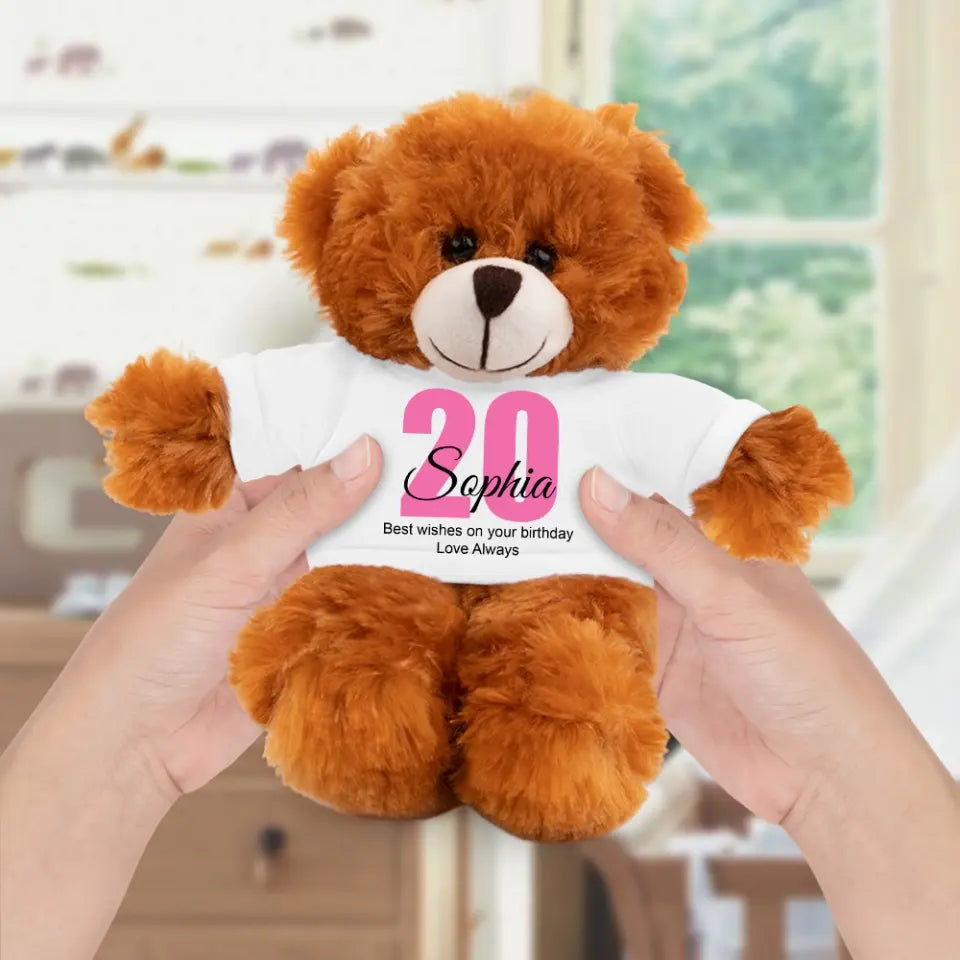 Best Wishes On Your Birthday - Personalized Teddy Bear With White Tshirt