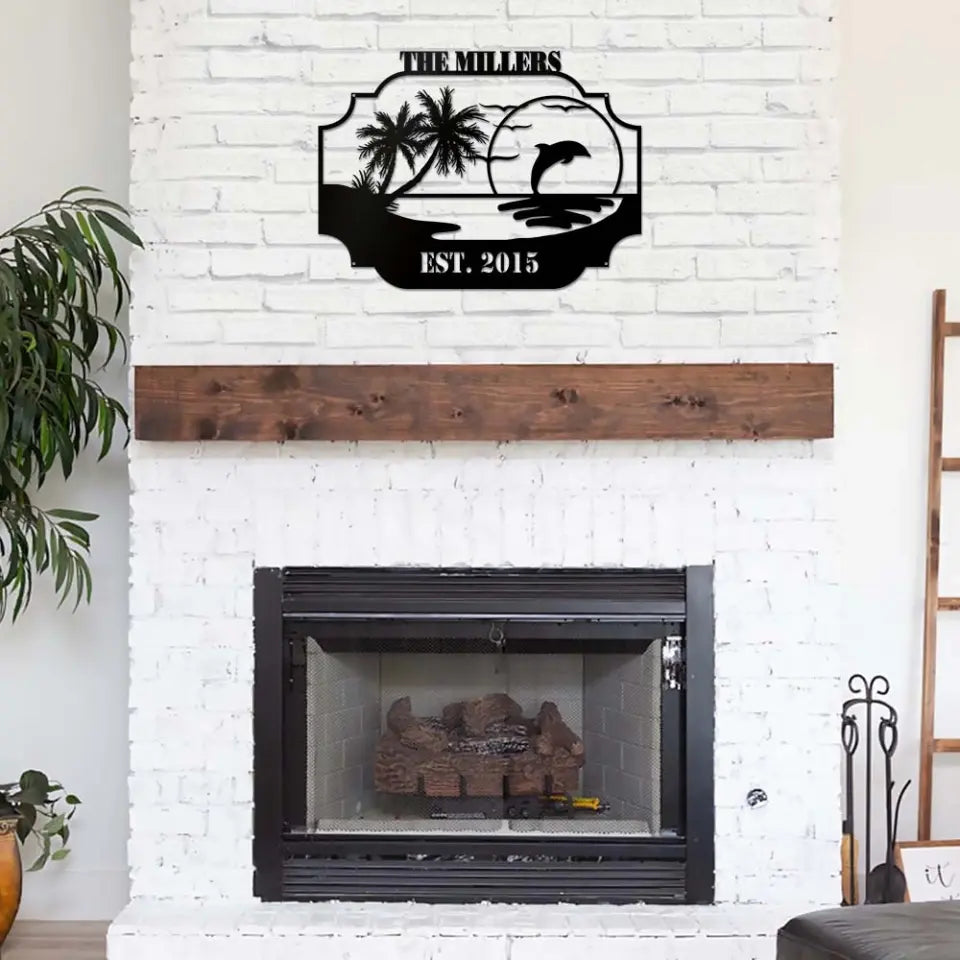 Flamingo Beach And Family - House Warming Present Idea - Custom Metal Sign - Gift For Family