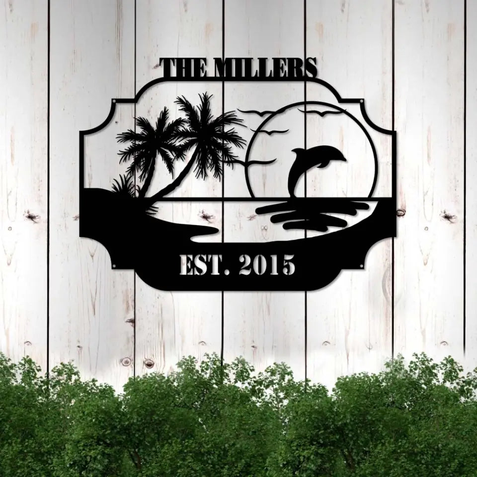 Flamingo Beach And Family - House Warming Present Idea - Custom Metal Sign - Gift For Family