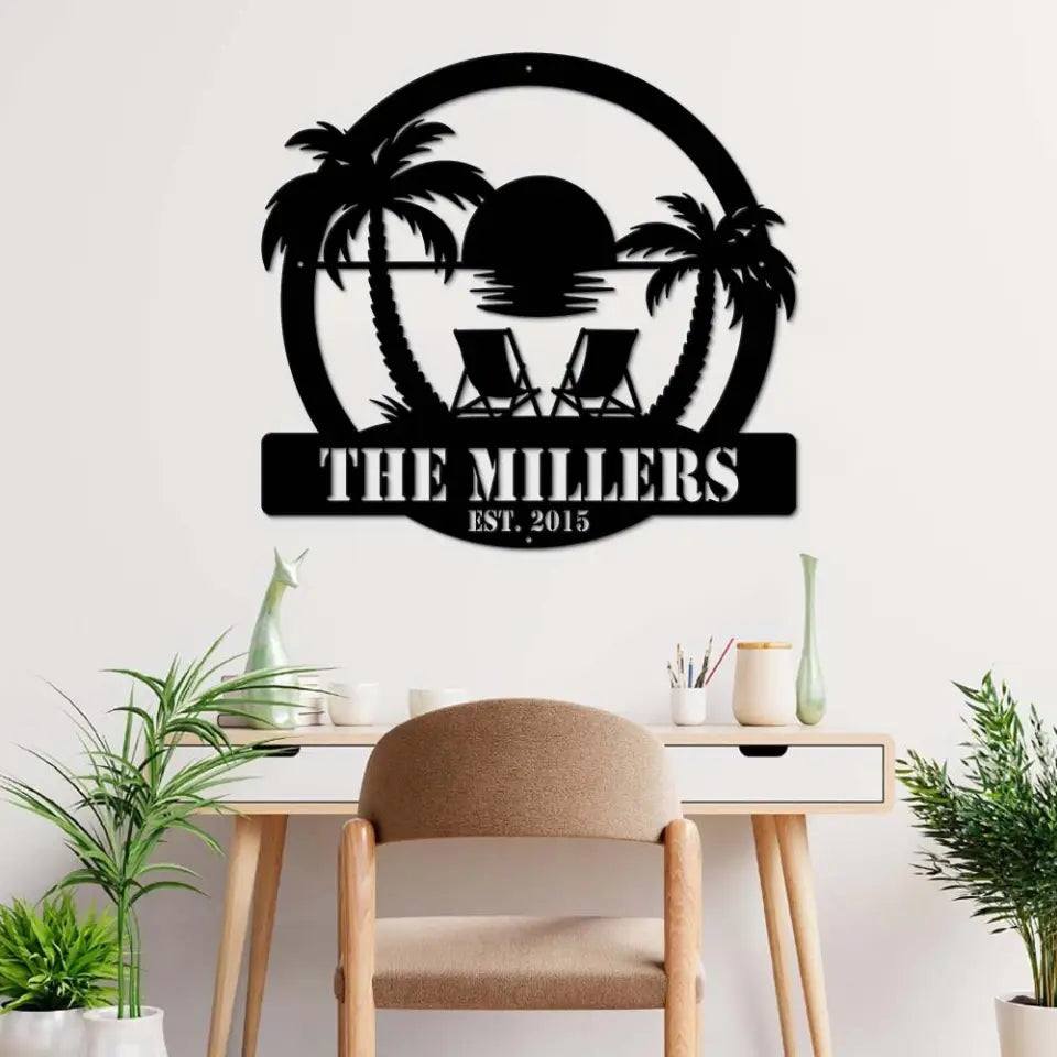 Flamingo Beach And Family - House Warming Present Idea - Custom Metal Sign - Gift For Family