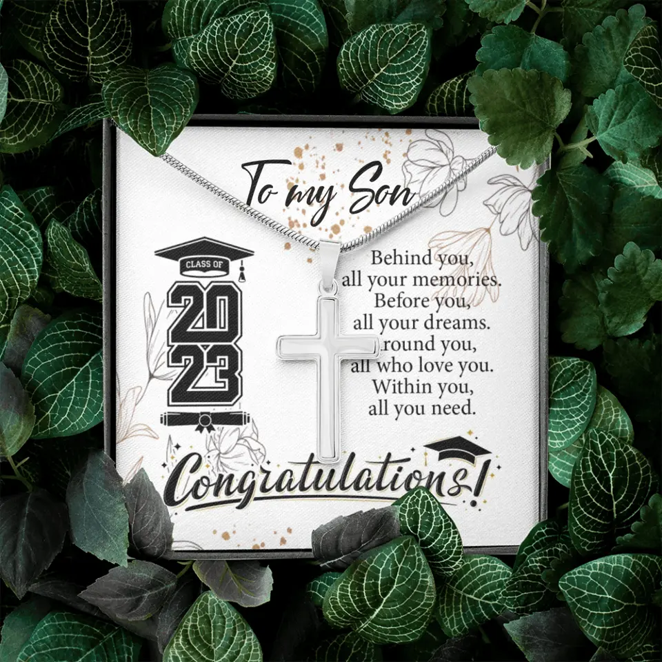 Behind You All Your Memories Before You Your Dreams Personalized Cross Necklace