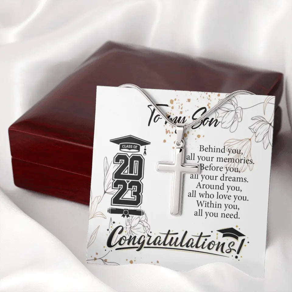 Behind You All Your Memories Before You Your Dreams Personalized Cross Necklace