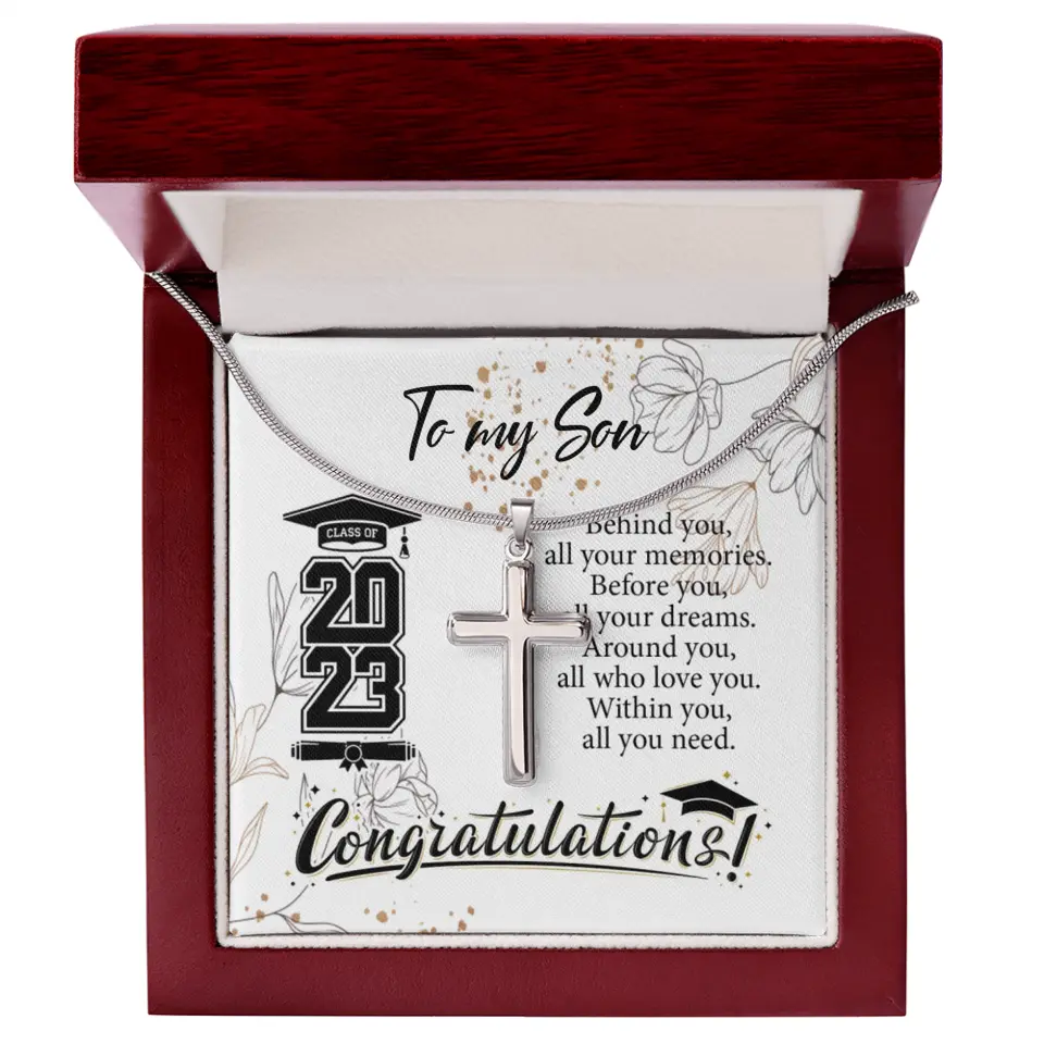 Behind You All Your Memories Before You Your Dreams Personalized Cross Necklace