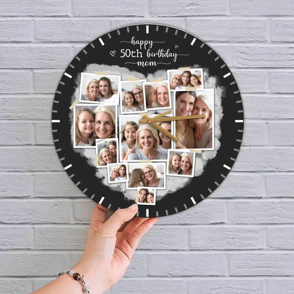 Happy 50th Birthday - Upload Photo Wall Clock - Best Birthday Gift For Mom/Dad For Him/Her - Best Wall Art Decor For Family On Anniversary - 303IHPNPWC357