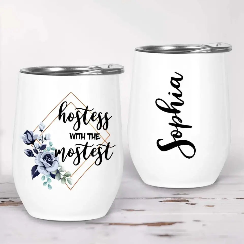 Hostess With The Mostest - Personalized Wine Tumbler - Gift For Flight Attendants
