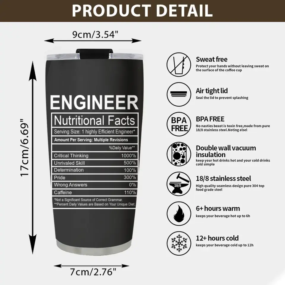 Engineer Nutritional Facts Custom Tumbler Anniversary Gift For Engineer