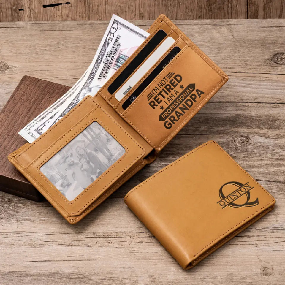 I'm Not Retired I'm A Professional Grandpa - Personalized Leather Wallet