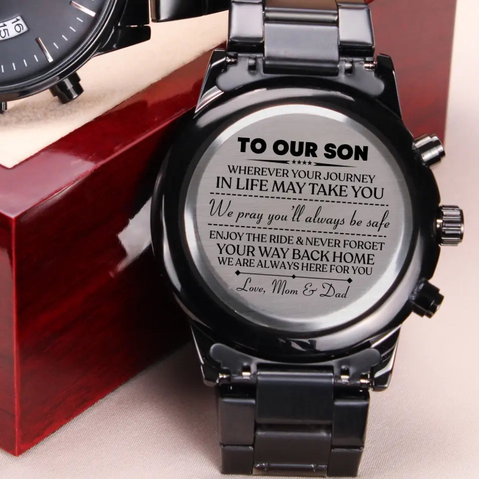 Wherever Your Journey May Take You - Personalized Stainless Steel Engraved Chronograph Watch - Best Gift For Son Grandson From Parents  On Birthdays Graduation- 303IHPLNWA320