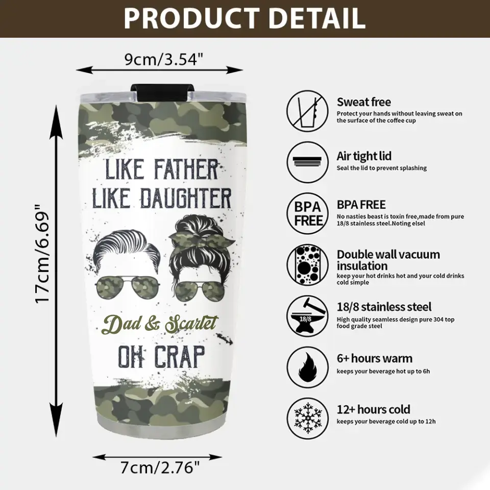 Like Father Like Daughter Oh Crap - Personalized 20OZ Stainless Steel Tumbler