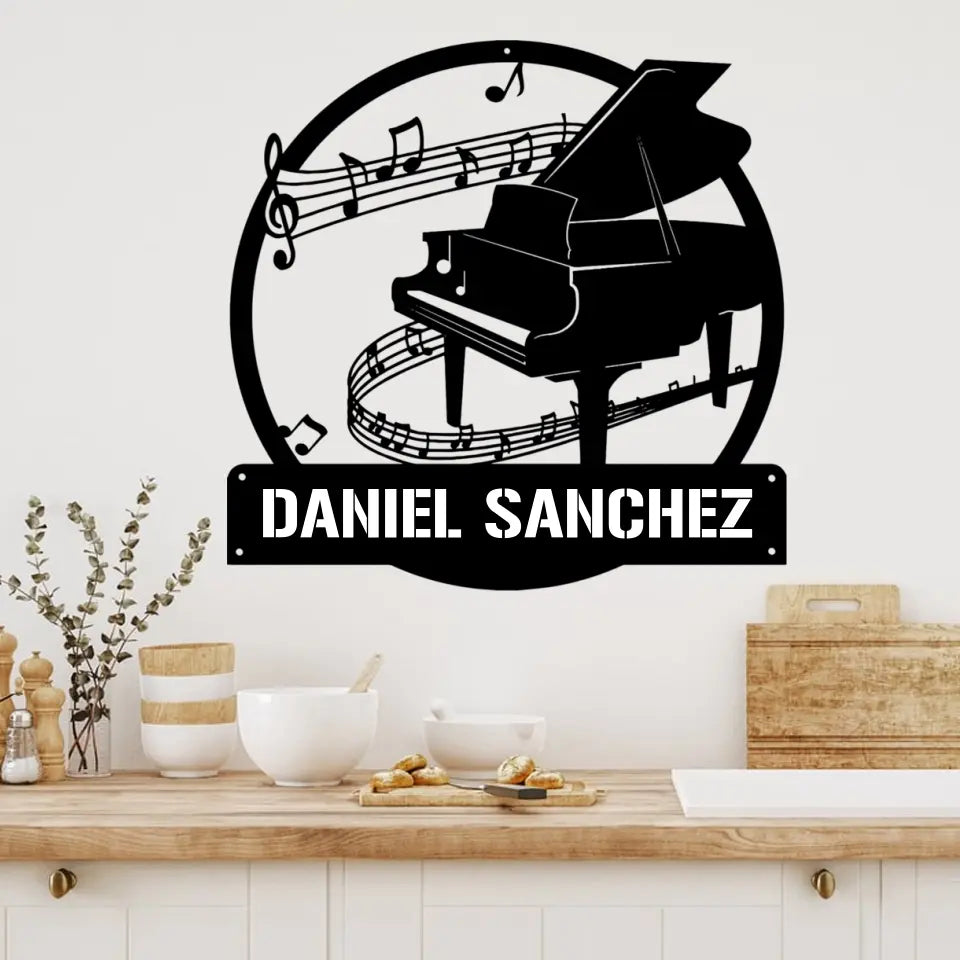 Custom Piano Monogram, Piano Music Art - Personalized Metal Sign - Musical Gift