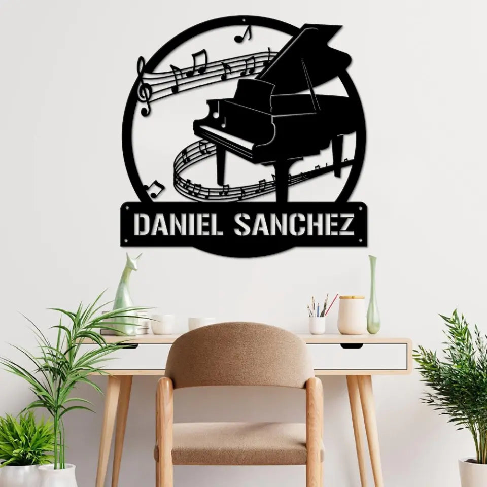 Custom Piano Monogram, Piano Music Art - Personalized Metal Sign - Musical Gift