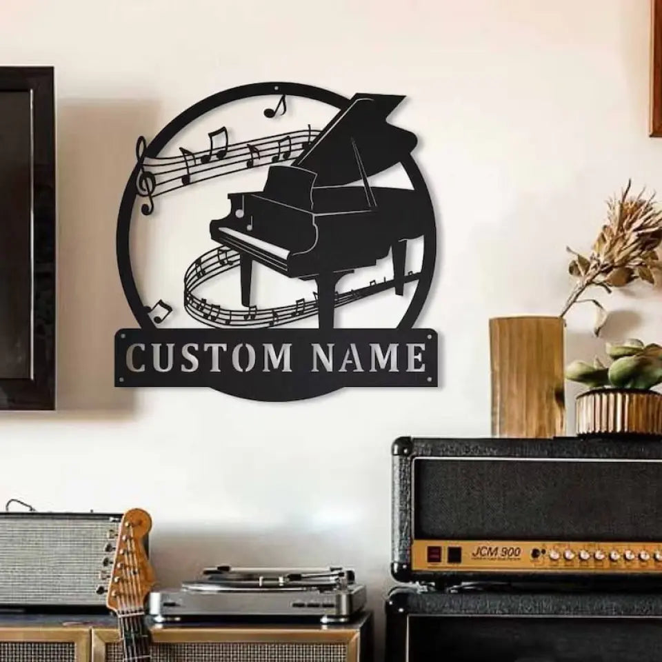 Custom Piano Monogram, Piano Music Art - Personalized Metal Sign - Musical Gift