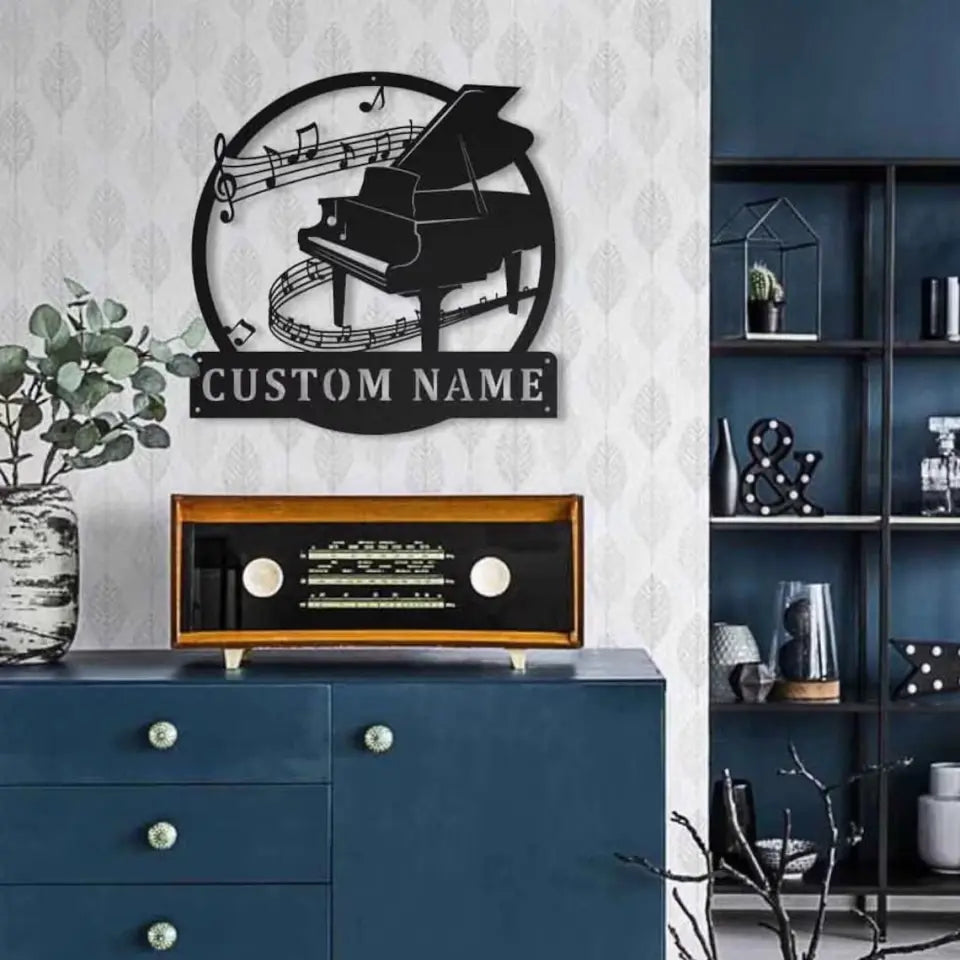 Custom Piano Monogram, Piano Music Art - Personalized Metal Sign - Musical Gift