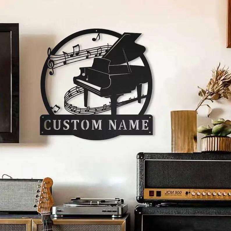 Custom Piano Monogram Metal Sign Art, Personalized Piano Music Metal Sign, Piano Music Studio Name Sign, Musical Wall Hanging For Decoration | 306IHPNPMT671