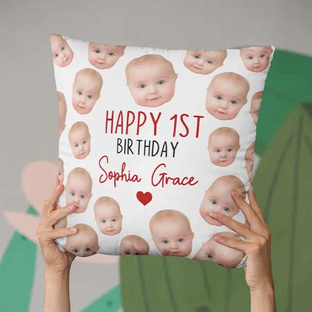 Happy Birthday Removal Background Picture Personalized Square Line Pillow