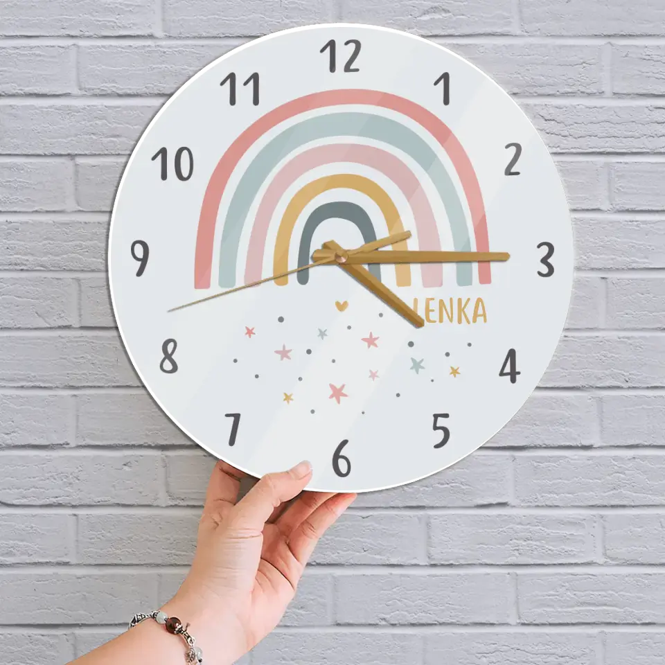 Cute Rainbow - Custom Name Wall Clock - Birthday/Graduation Gifts | 306IHPNPWC653