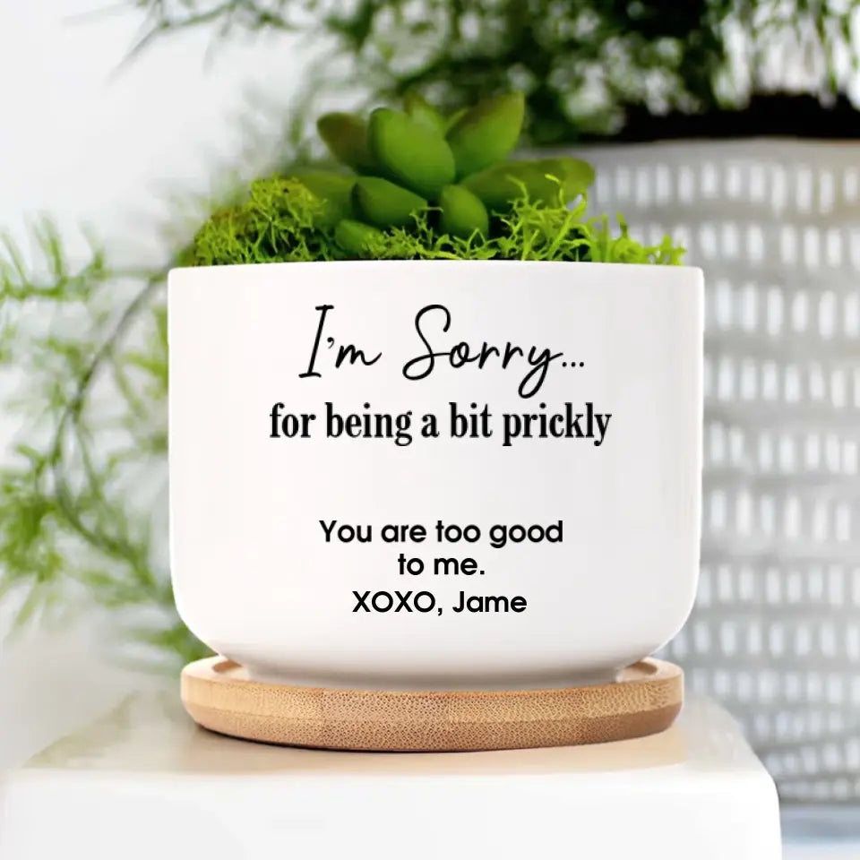 I'm Sorry For Being  A Bit Prickly Personalized Ceramic Pot Apology Presents