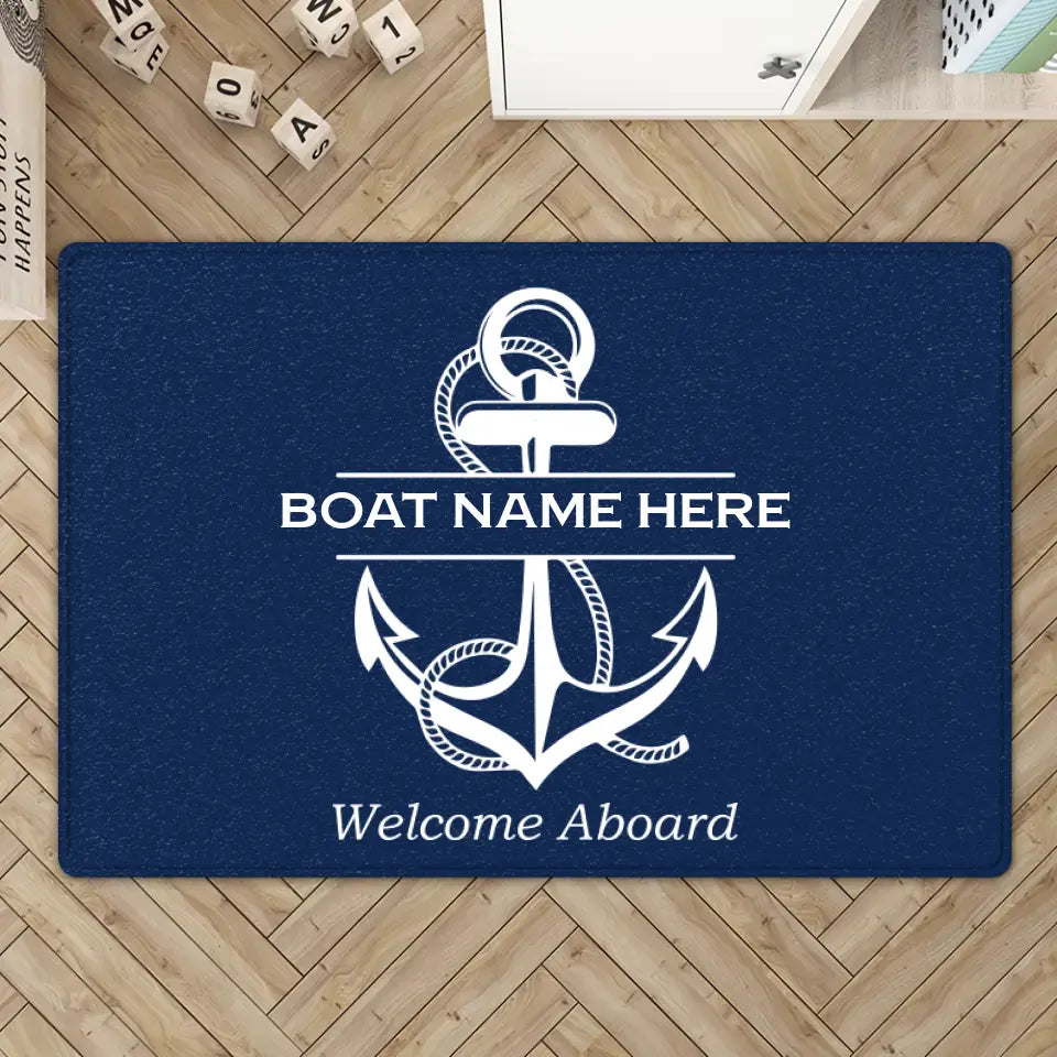 Welcome Aboard, Personalized Name Nautical Doormat, Boat Captains with Anchor, Boating Gift