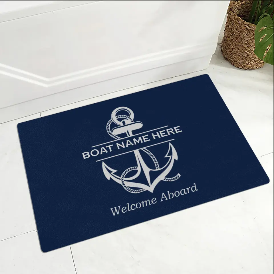 Welcome Aboard, Personalized Name Nautical Doormat, Boat Captains with Anchor, Boating Gift