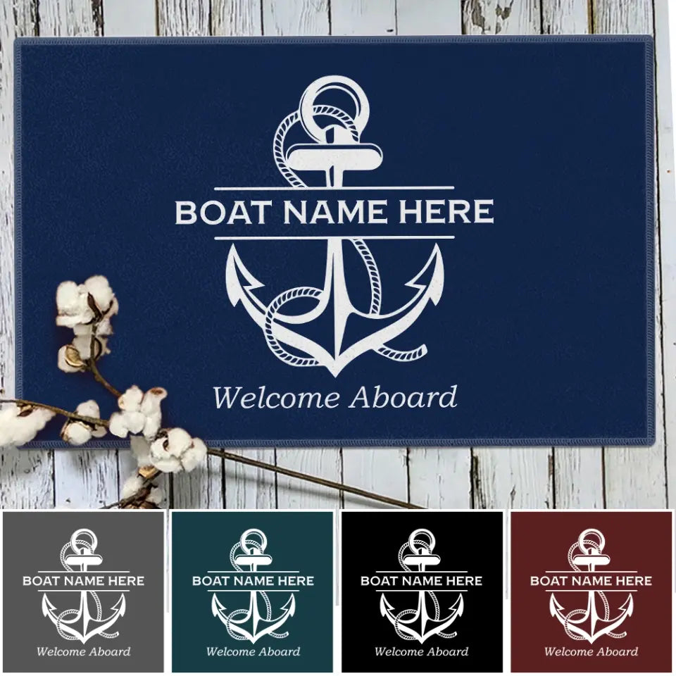Welcome Aboard, Personalized Name Nautical Doormat, Boat Captains with Anchor, Boating Gift