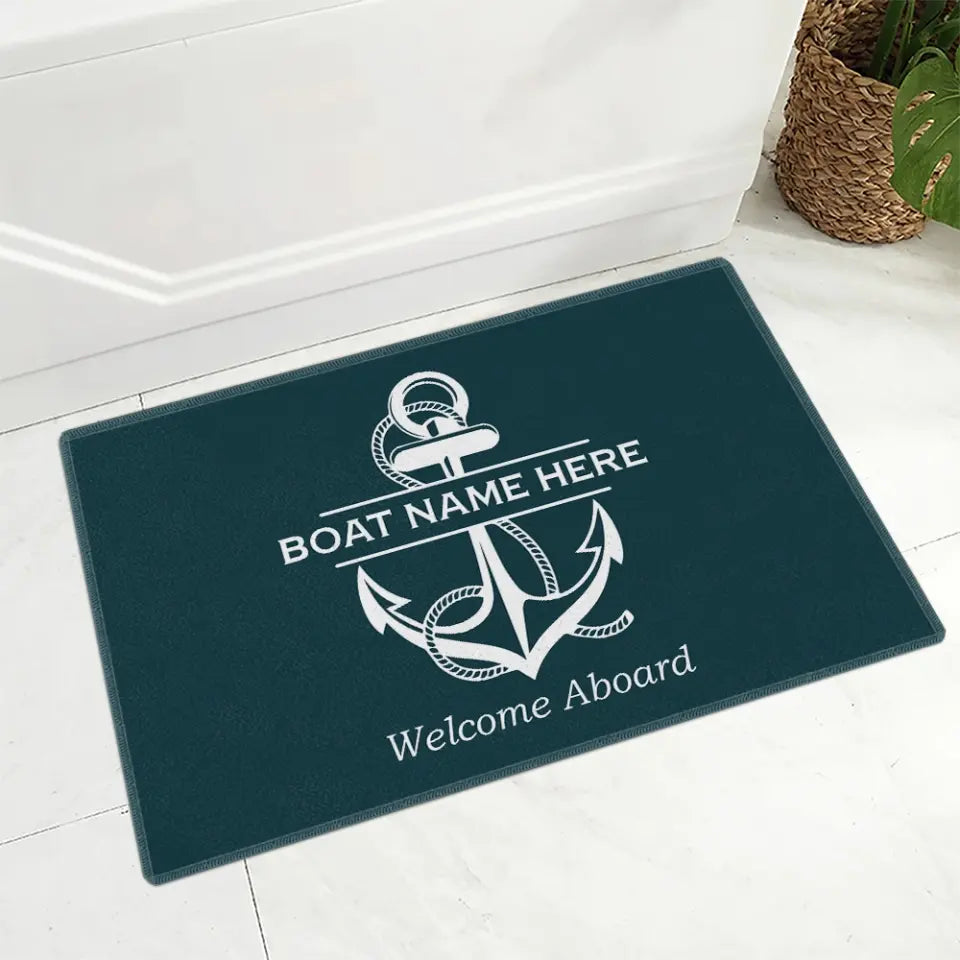Welcome Aboard, Personalized Name Nautical Doormat, Boat Captains with Anchor, Boating Gift