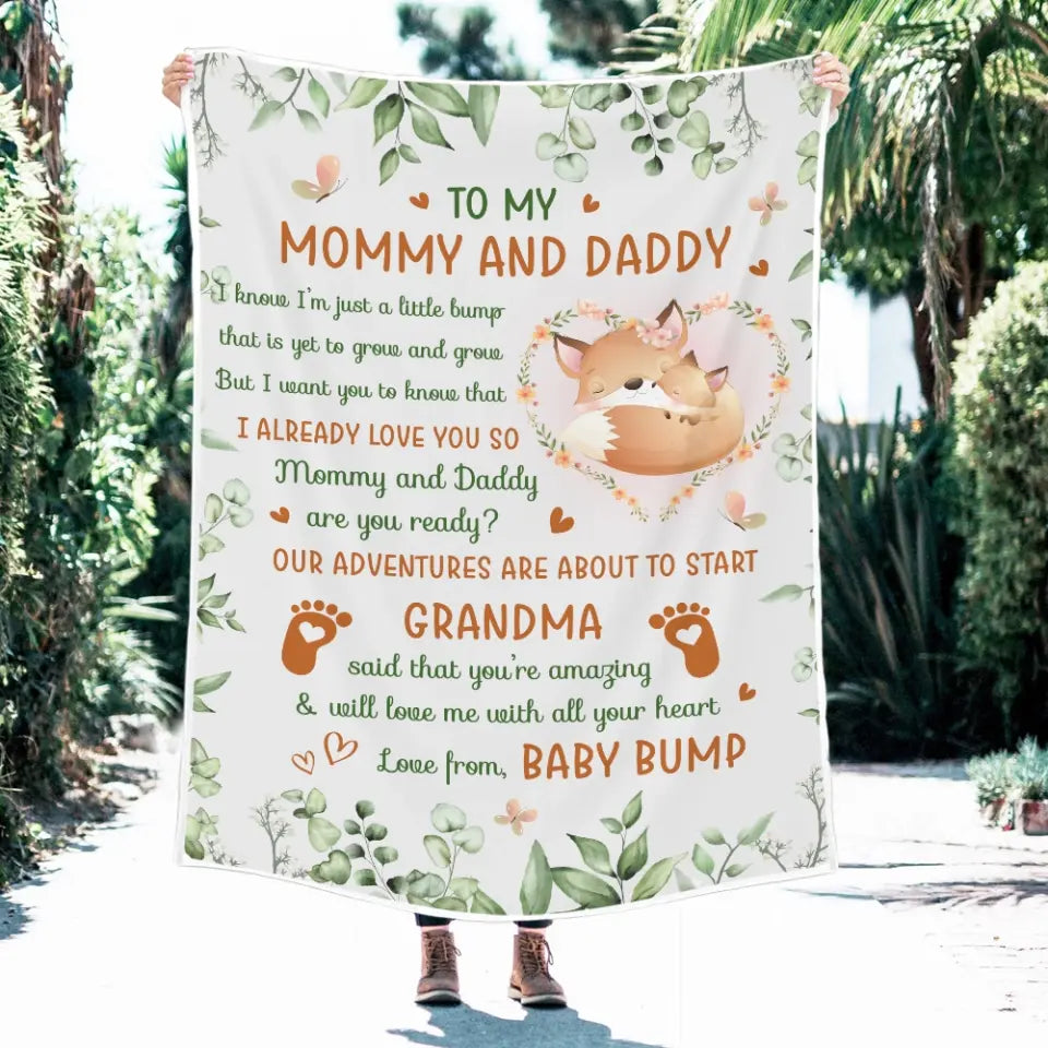 To My Mommy And Daddy Love From Baby Bump - Personalized Blanket - Gift For Pregnant Mom | 306IHPNPBL783