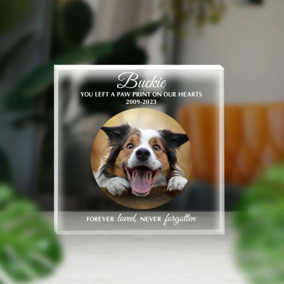You Left A Paw Print On Our Hearts - Personalized Acrylic Plaque - Memorial Gift For Dog/Cat Lovers