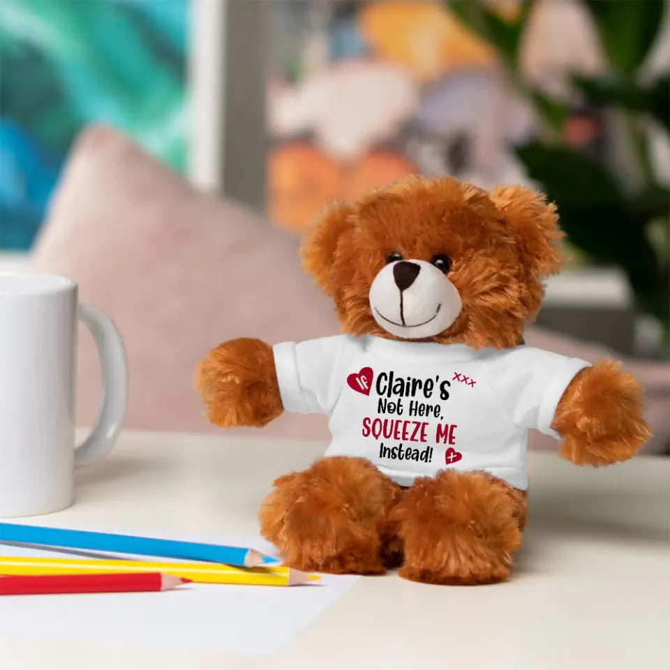 Squeeze Me Instead - Personalized Teddy Bear With T-shirt Multi Color - Moving Away Gifts