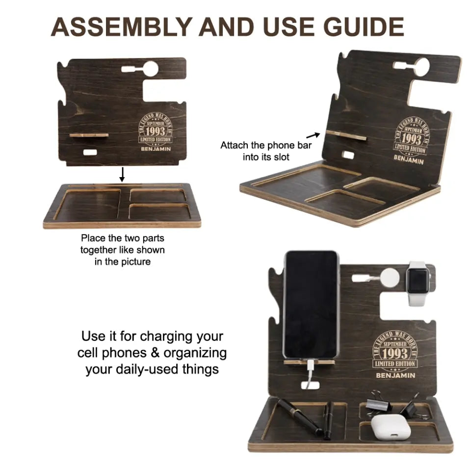 The Legend Was Born - Personalized Dock Station - Custom Name, Month and Year - Birthday Gift For Him