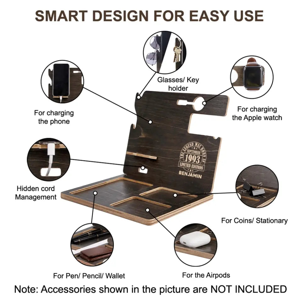 The Legend Was Born - Personalized Dock Station - Custom Name, Month and Year - Birthday Gift For Him