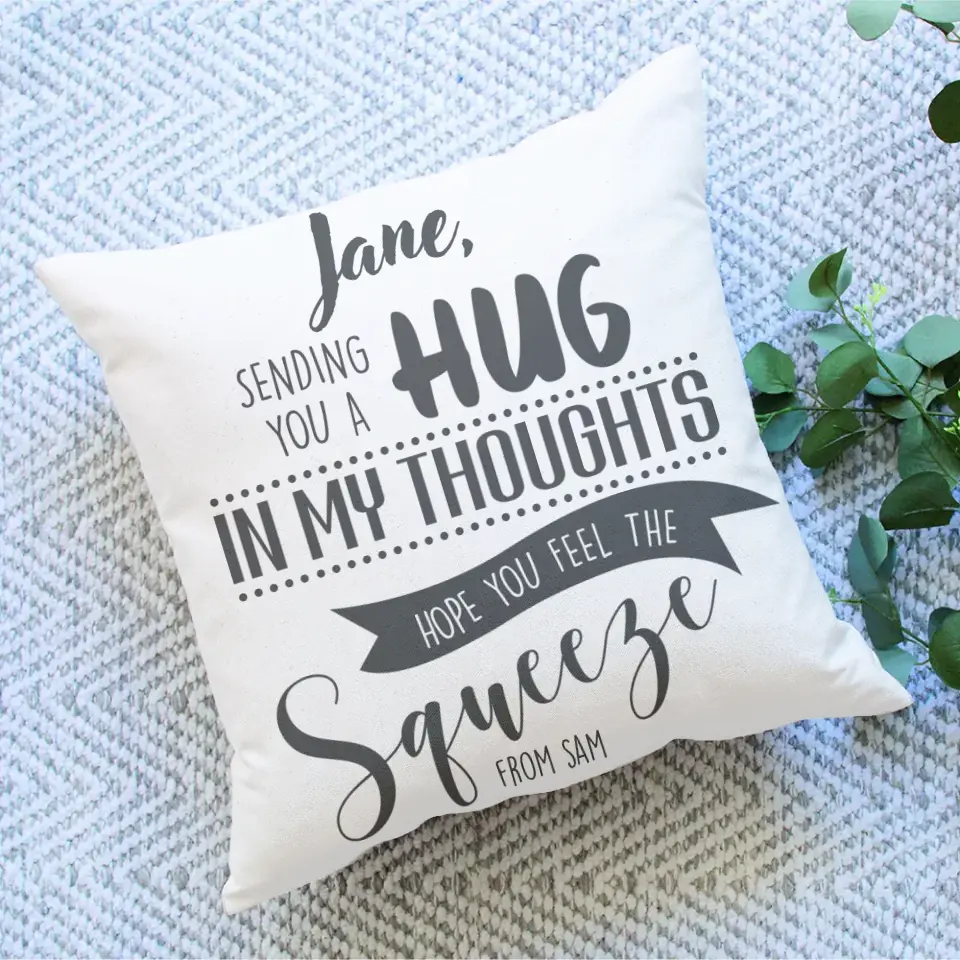 Sending You A Hug, Personalized Square Linen Pillow, Far Away Distance Gift for Your Loved One