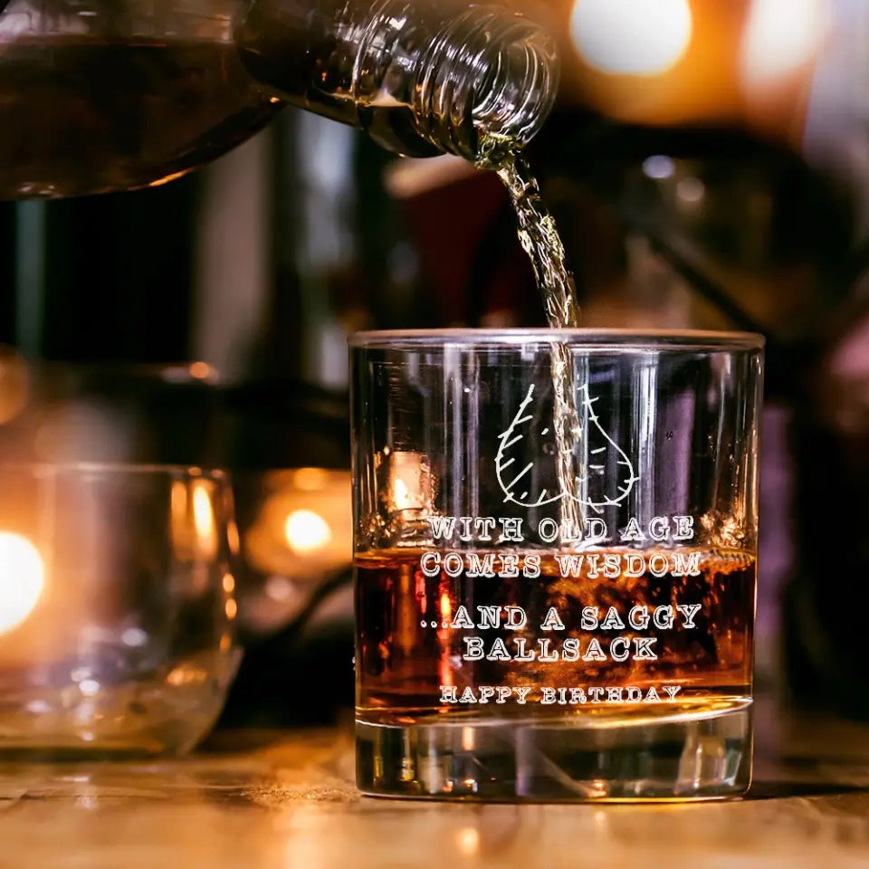 With Old Age Comes Wisdom, Funny Saying Bar Glass for Men, Cool Birthday Gift For Guy Friends