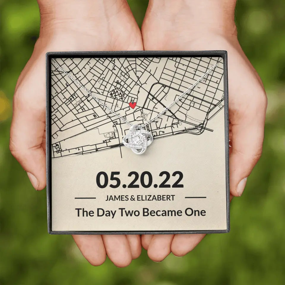The Day Two Became One - Personalized Map Necklace - Anniversary Gift For Her