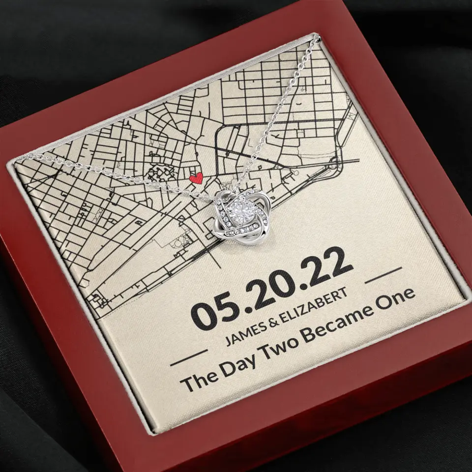 The Day Two Became One - Personalized Map Necklace - Anniversary Gift For Her