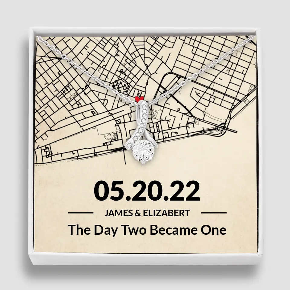 The Day Two Became One - Personalized Map Necklace - Anniversary Gift For Her