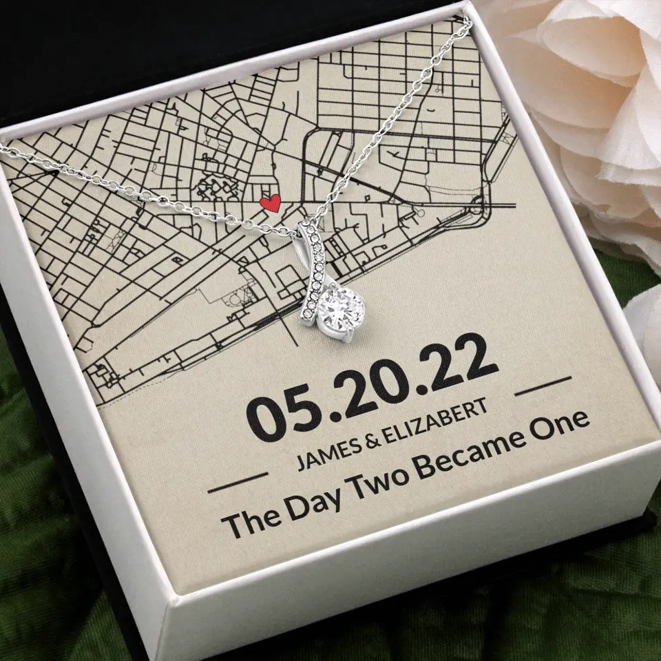 The Day Two Became One - Personalized Map Necklace - Anniversary Gift For Her