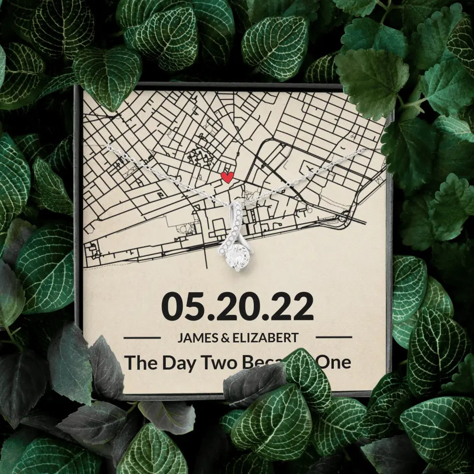 The Day Two Became One - Personalized Map Necklace - Anniversary Gift For Her