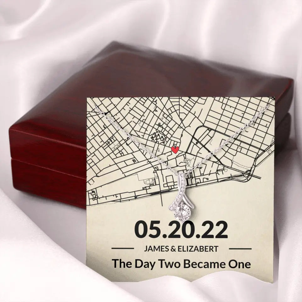 The Day Two Became One - Personalized Map Necklace - Anniversary Gift For Her