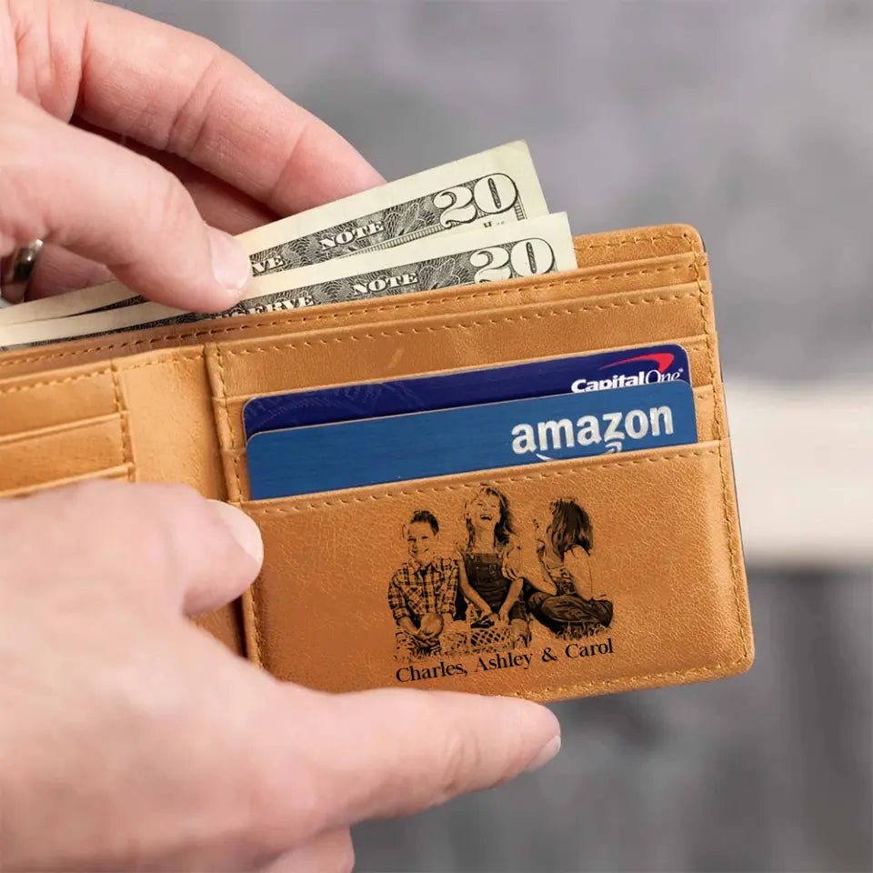 Custom Photo Engraved Wallet - Anniversary Gift For Him