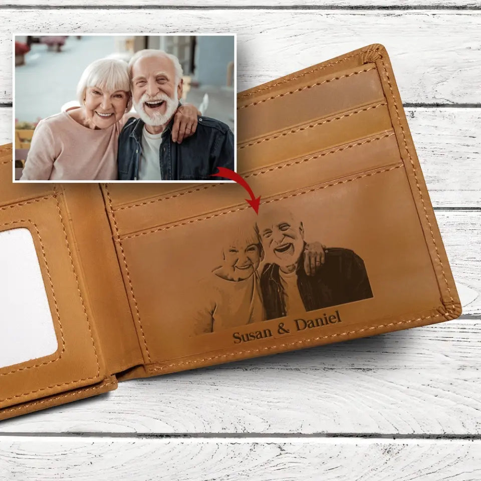 Custom Photo Engraved Wallet - Anniversary Gift For Him