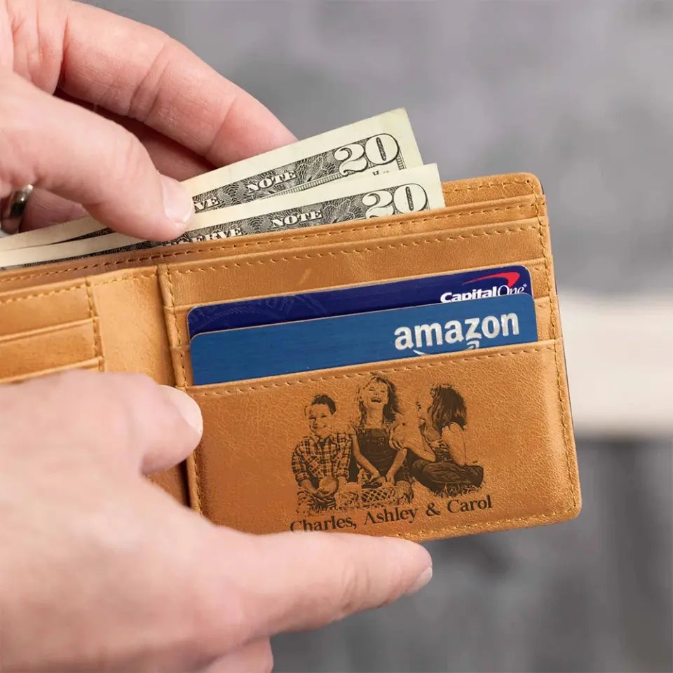 Custom Photo Engraved Wallet - Anniversary Gift For Him