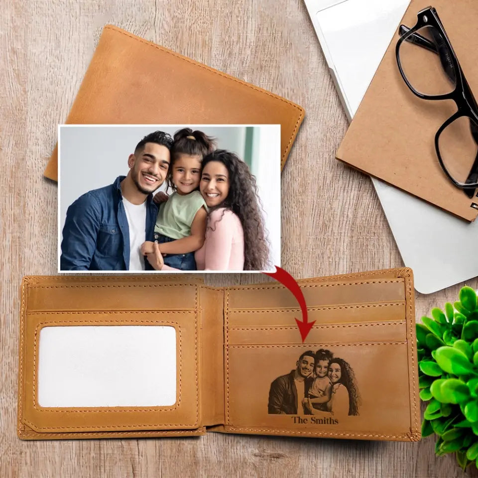 Custom Photo Engraved Wallet - Anniversary Gift For Him