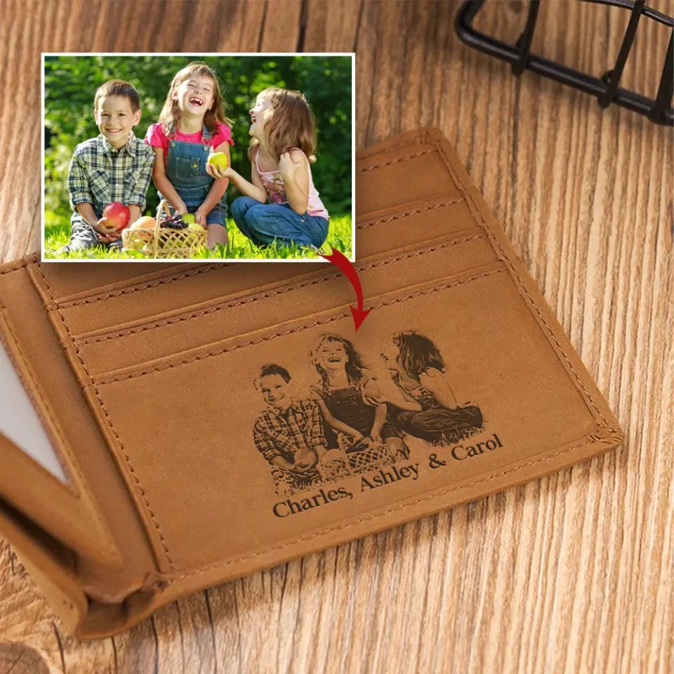 Custom Photo Engraved Wallet - Anniversary Gift For Him