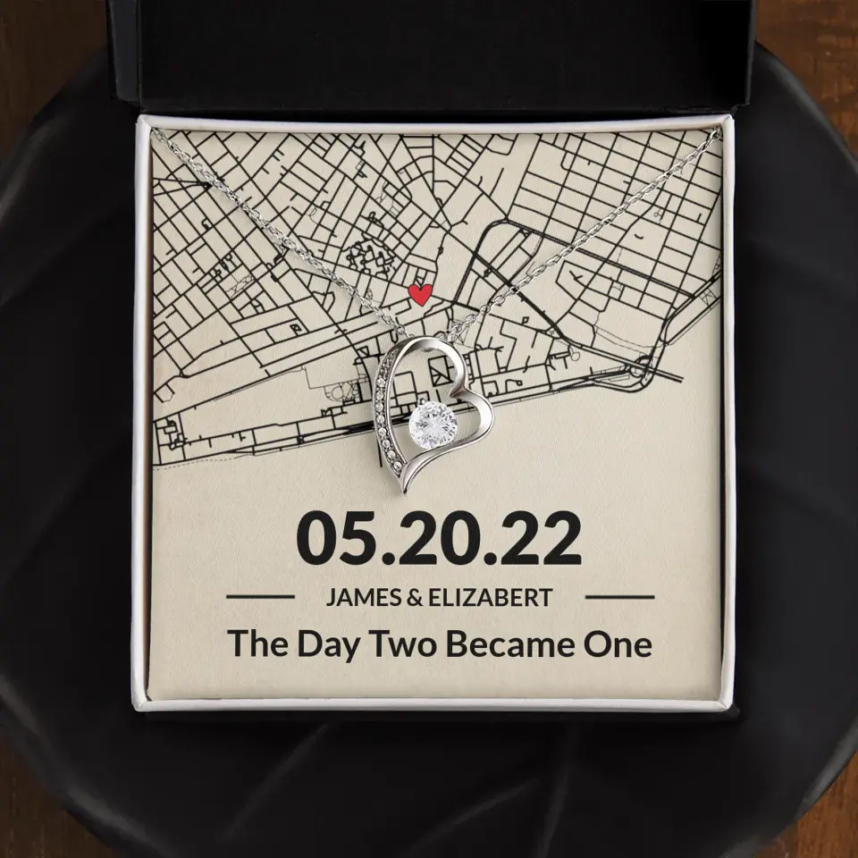 The Day Two Became One - Personalized Map Necklace - Anniversary Gift For Her