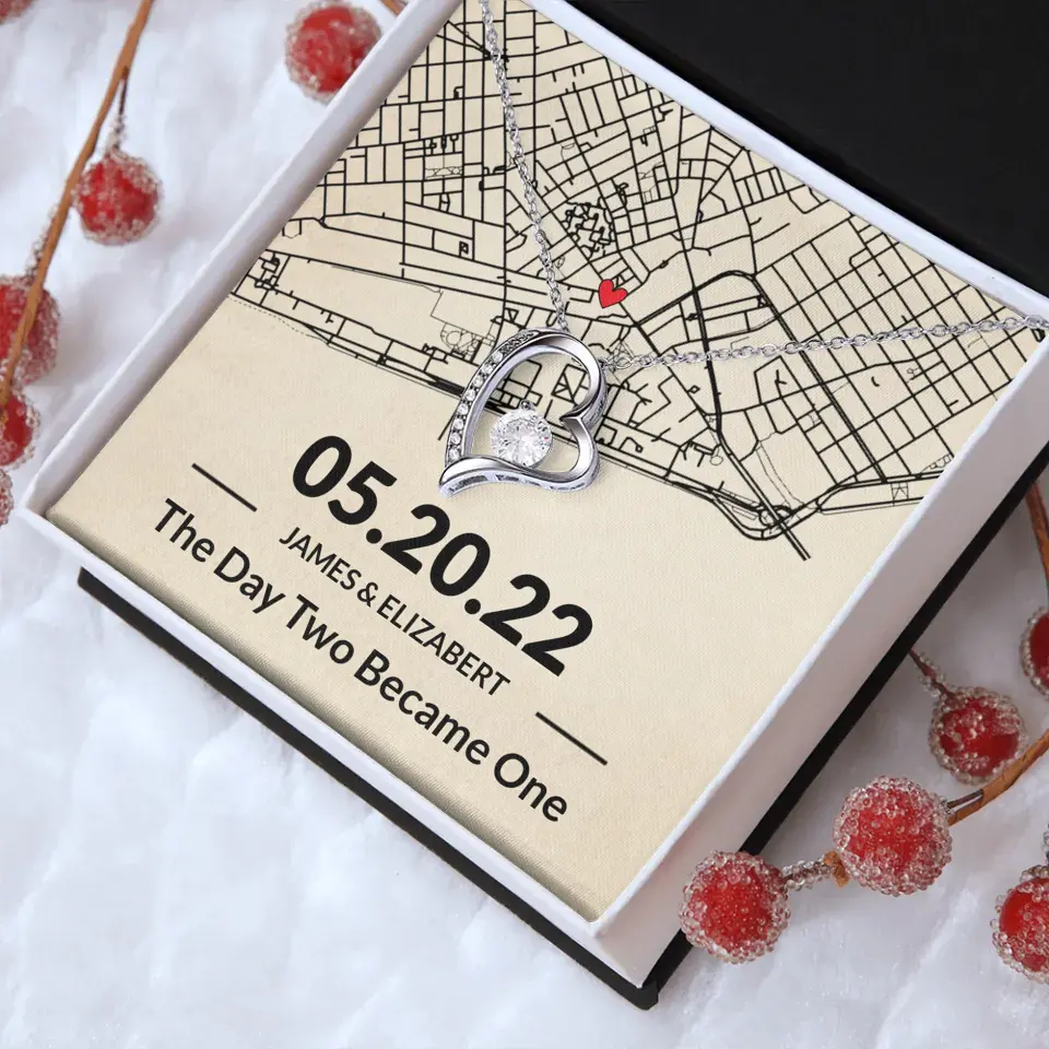 The Day Two Became One - Personalized Map Necklace - Anniversary Gift For Her